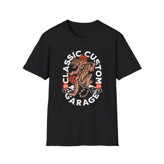 Classic Custom Garage with Tiger - T-Shirt - Blount Custom Creations