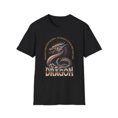 Majestic Power and Wisdom, It's Emerald Scales and Fiery Gaze Dragon - T-Shirt - Blount Custom Creations