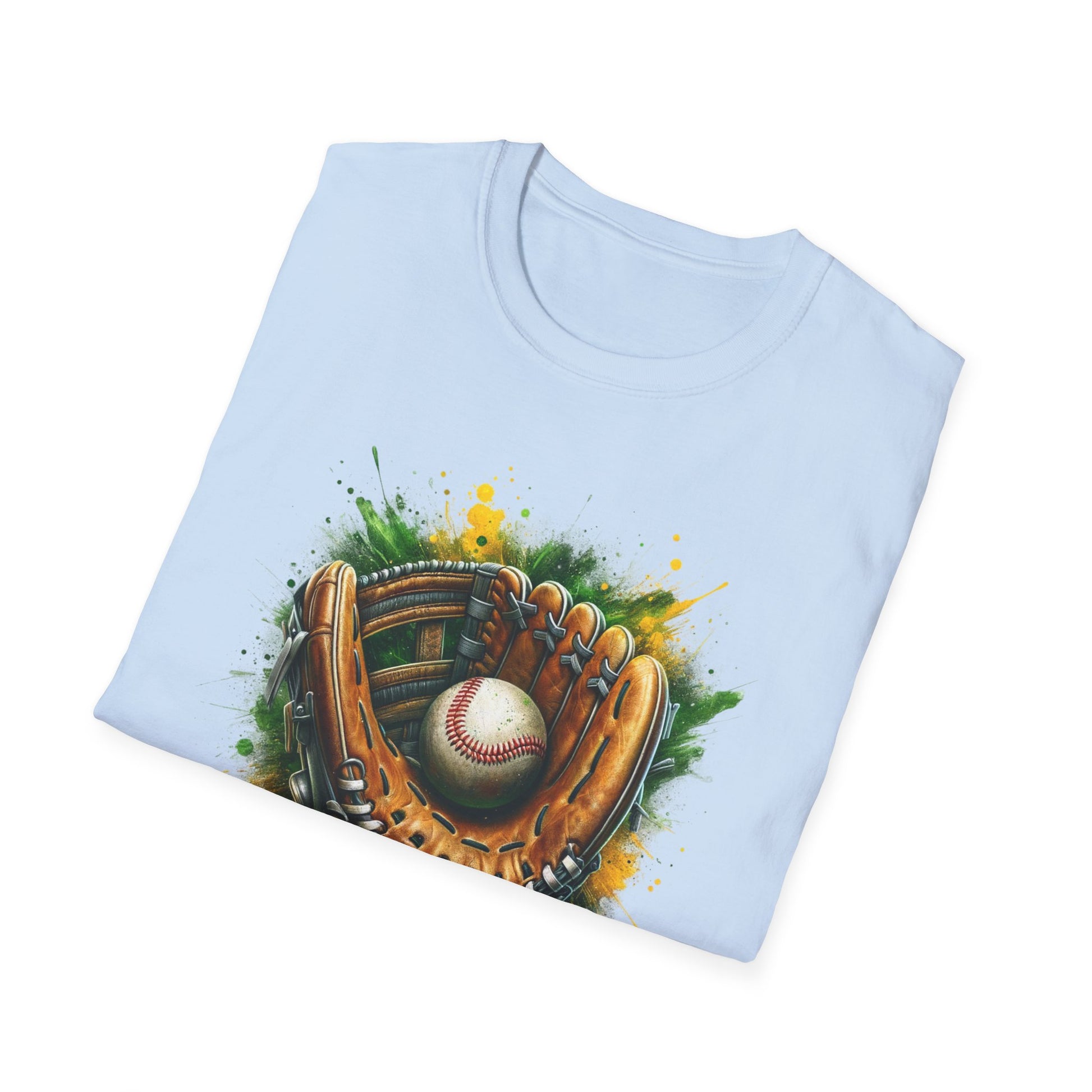 Baseball Glove with Green Colorful Background - T-Shirt - Blount Custom Creations