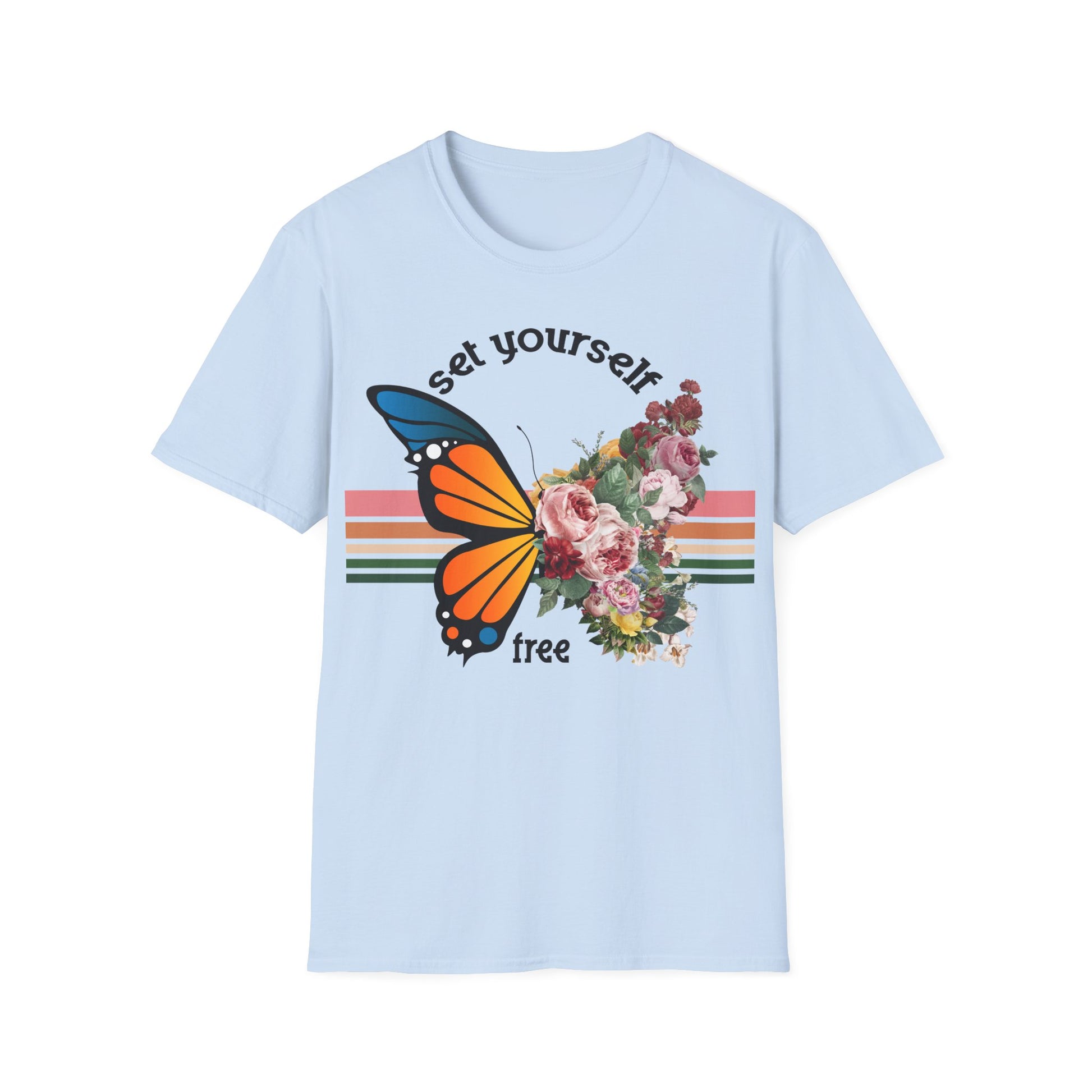 Set Yourself Free Butterfly with Flowers - T-Shirt - Blount Custom Creations