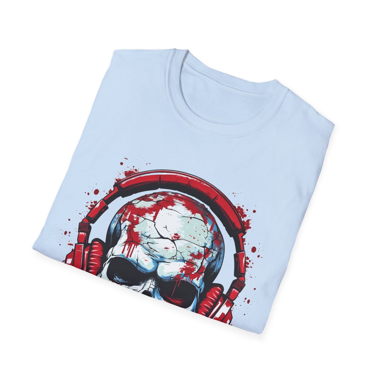 Skull with Red Headphones - T-Shirt - Blount Custom Creations