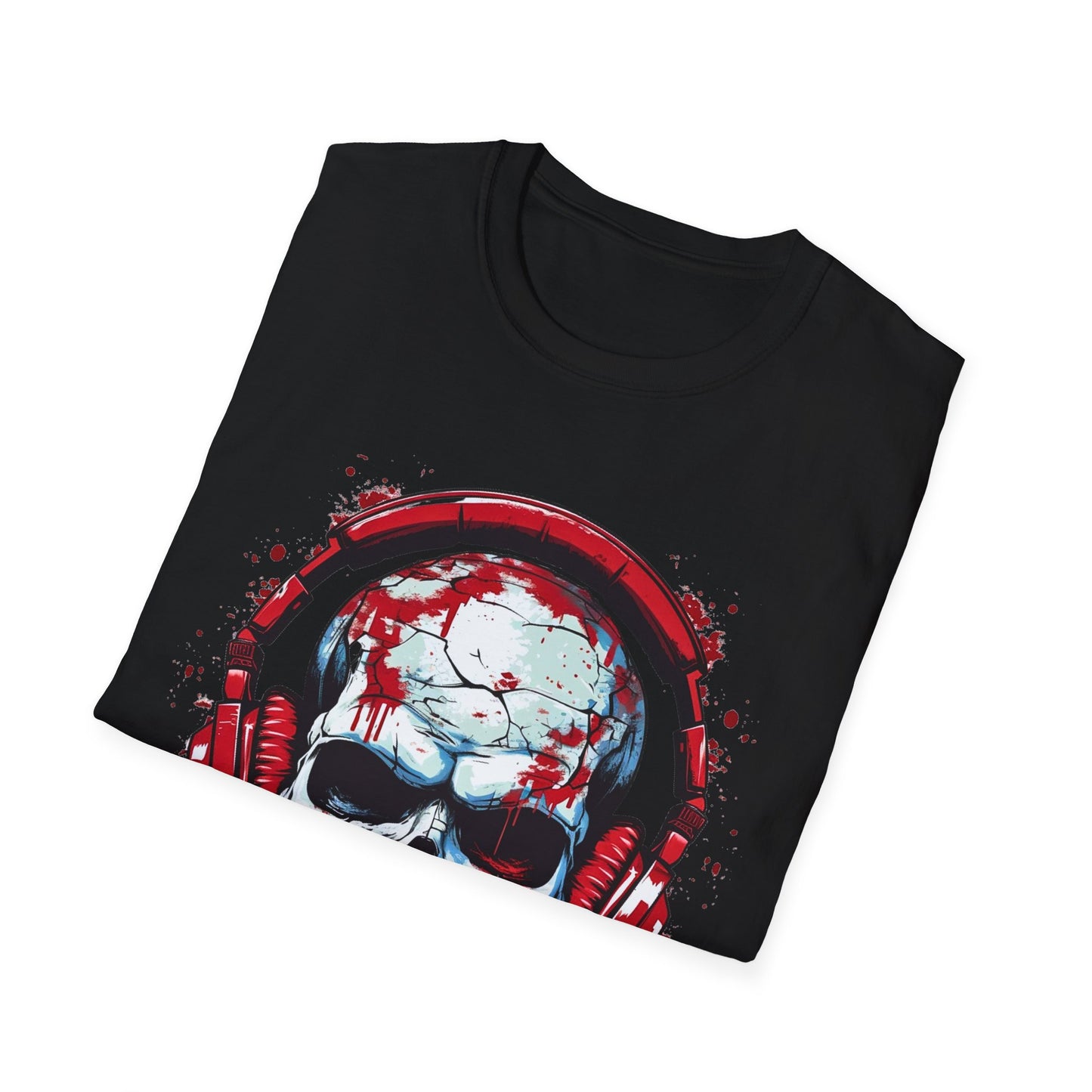 Skull with Red Headphones - T-Shirt - Blount Custom Creations