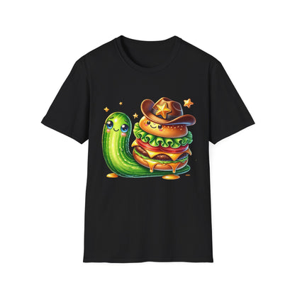 Wild Cowboy Cheeseburger Riding a Cucumber - T-Shirt - Blount Custom Creations