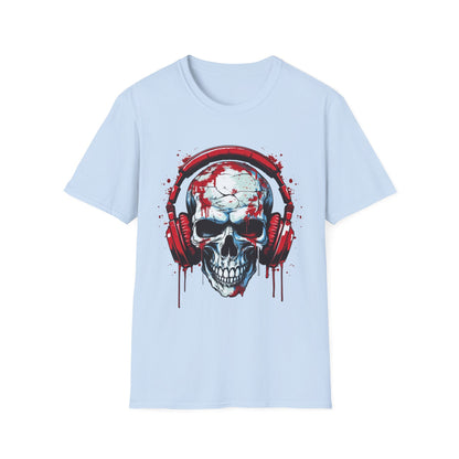 Skull with Red Headphones - T-Shirt - Blount Custom Creations