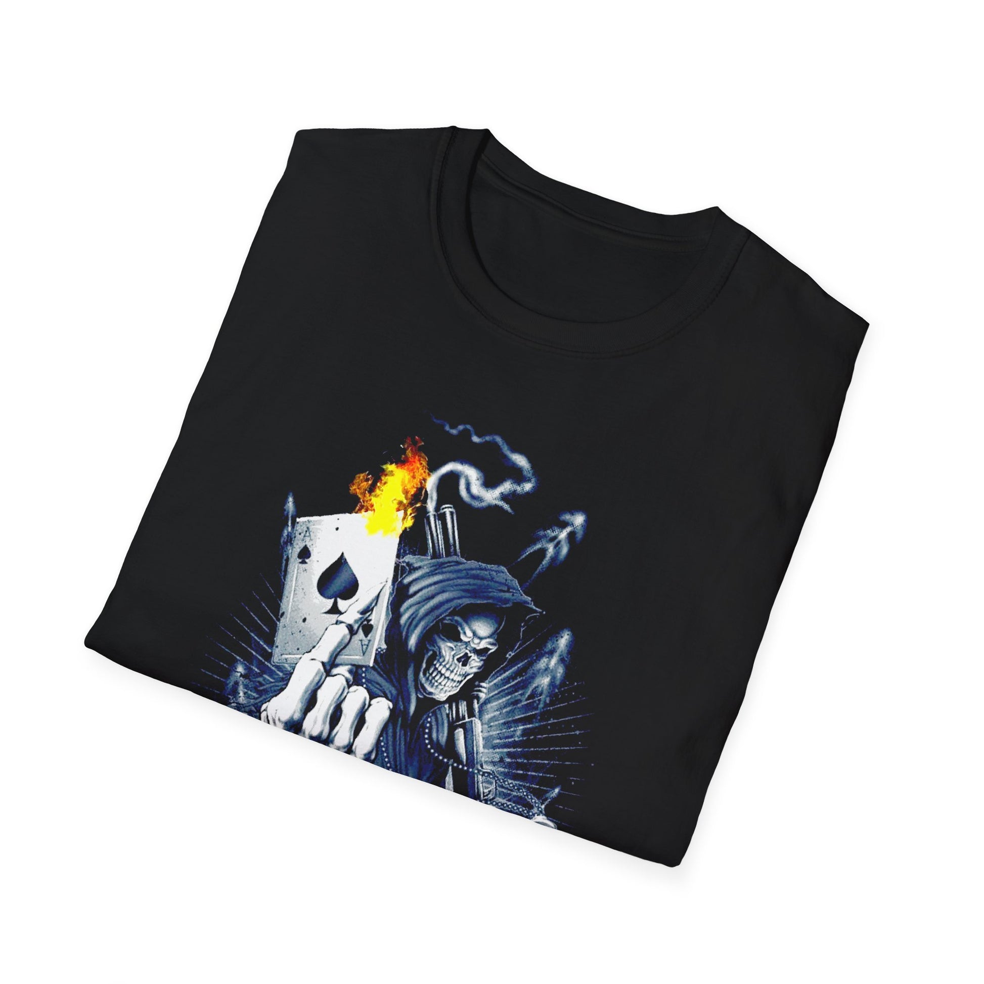 Skull Holding a Flaming Ace Card - T-Shirt - Blount Custom Creations