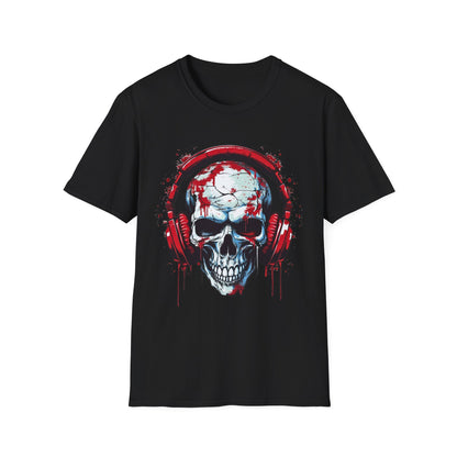 Skull with Red Headphones - T-Shirt - Blount Custom Creations