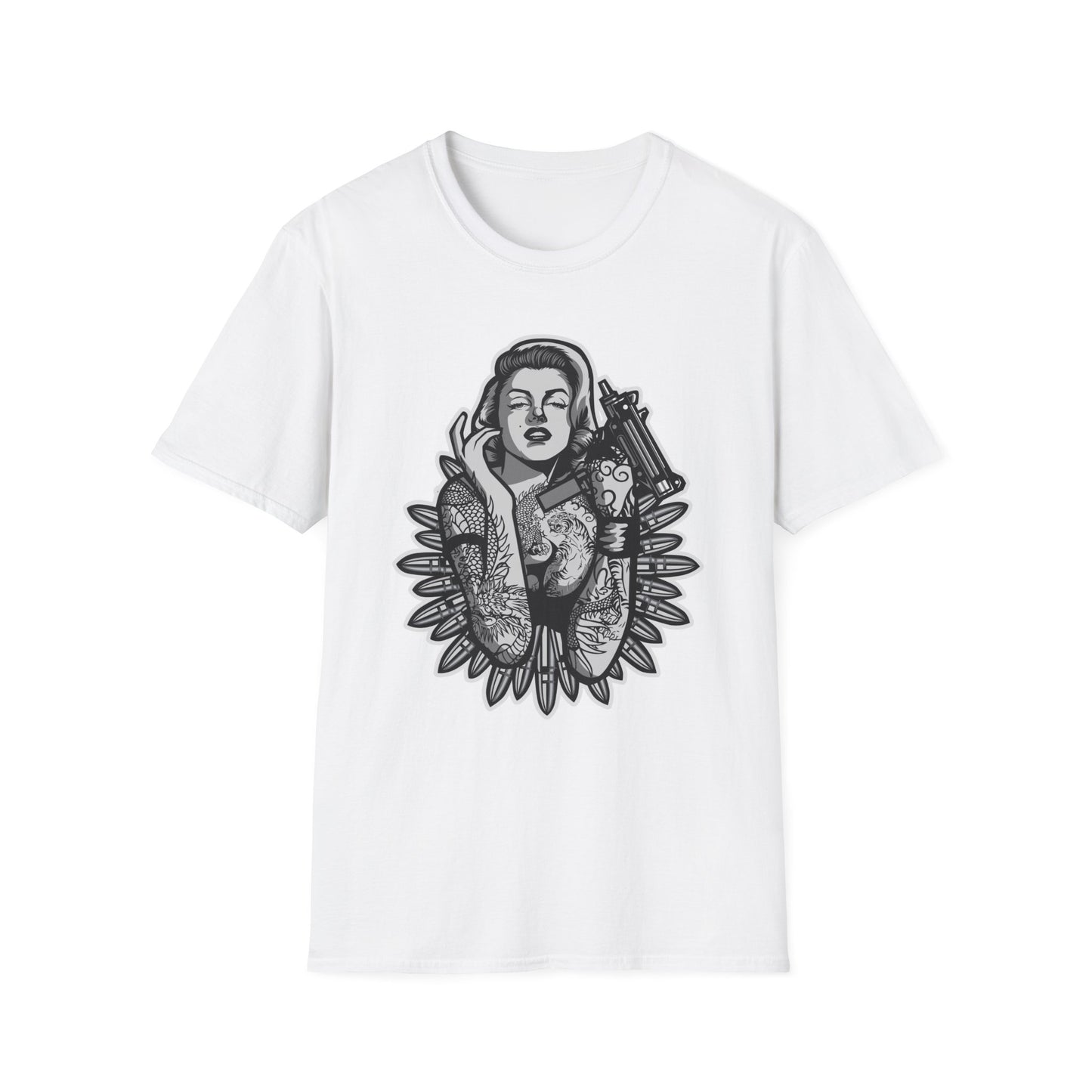 Tattooed Woman with Machine Gun Streetwear - T-Shirt - Blount Custom Creations