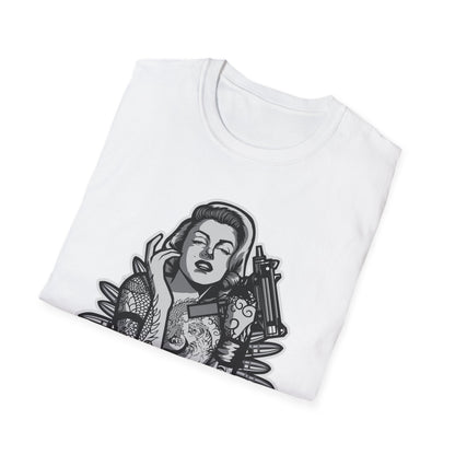 Tattooed Woman with Machine Gun Streetwear - T-Shirt - Blount Custom Creations