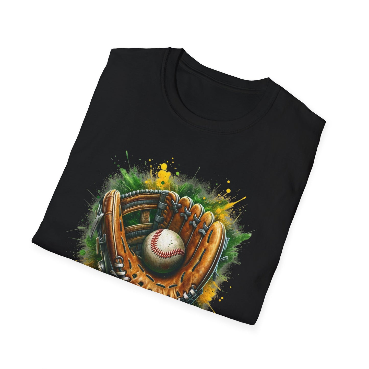 Baseball Glove with Green Colorful Background - T-Shirt - Blount Custom Creations