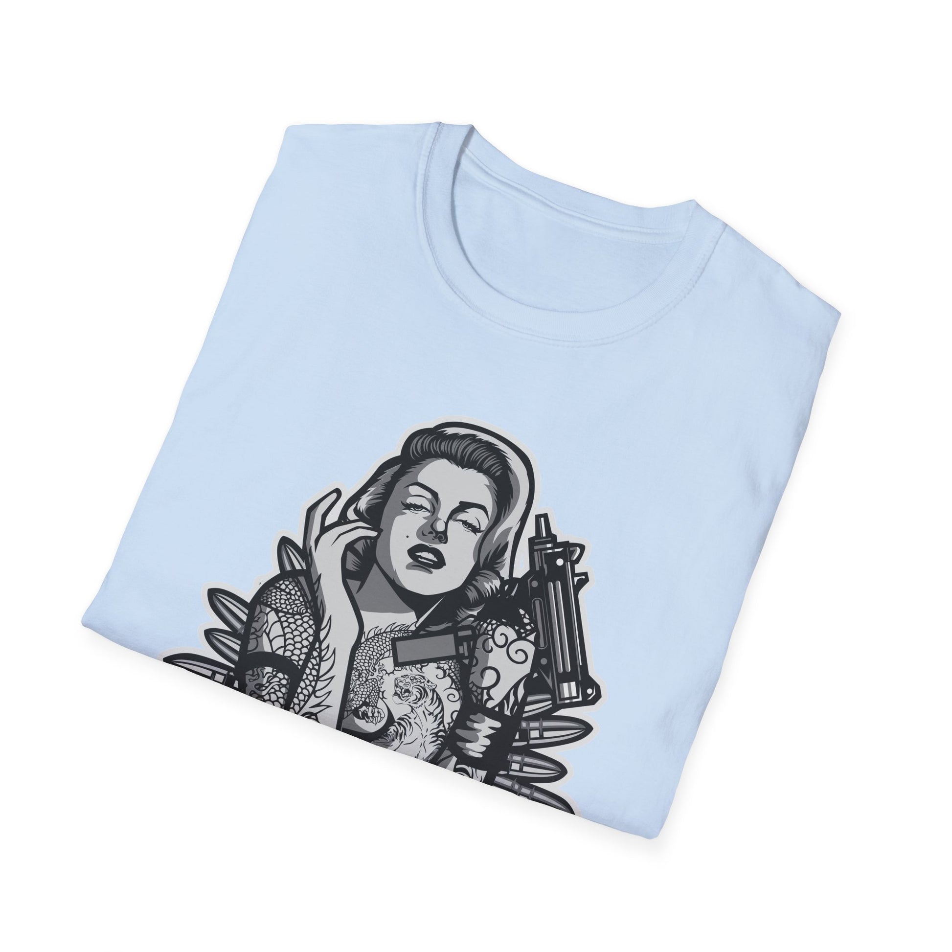 Tattooed Woman with Machine Gun Streetwear - T-Shirt - Blount Custom Creations