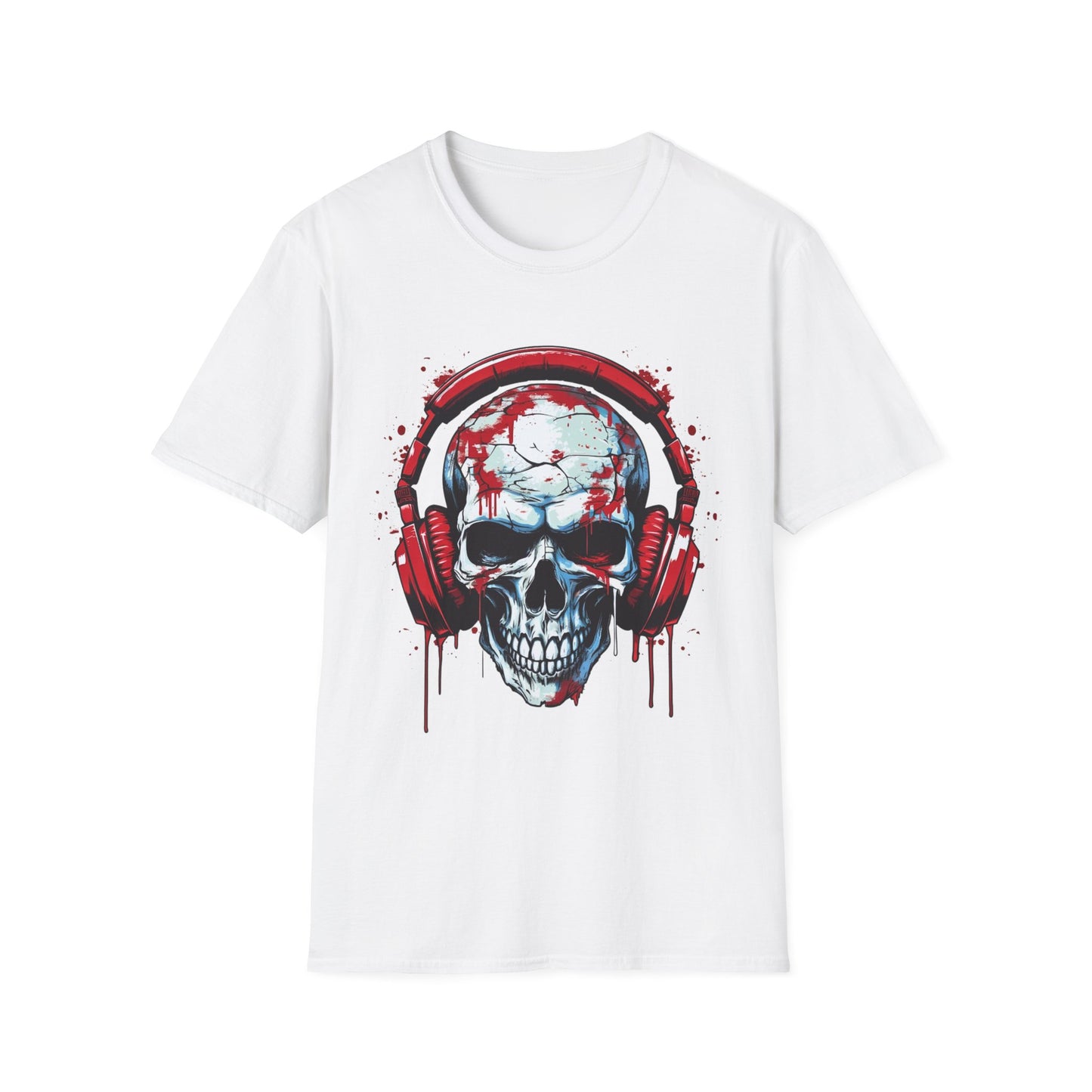 Skull with Red Headphones - T-Shirt - Blount Custom Creations