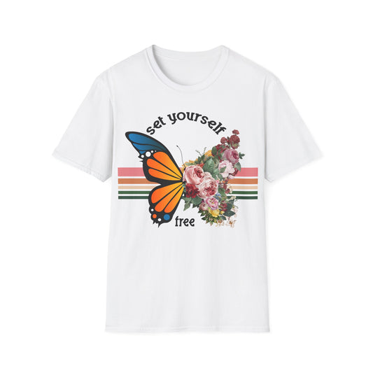 Set Yourself Free Butterfly with Flowers - T-Shirt - Blount Custom Creations