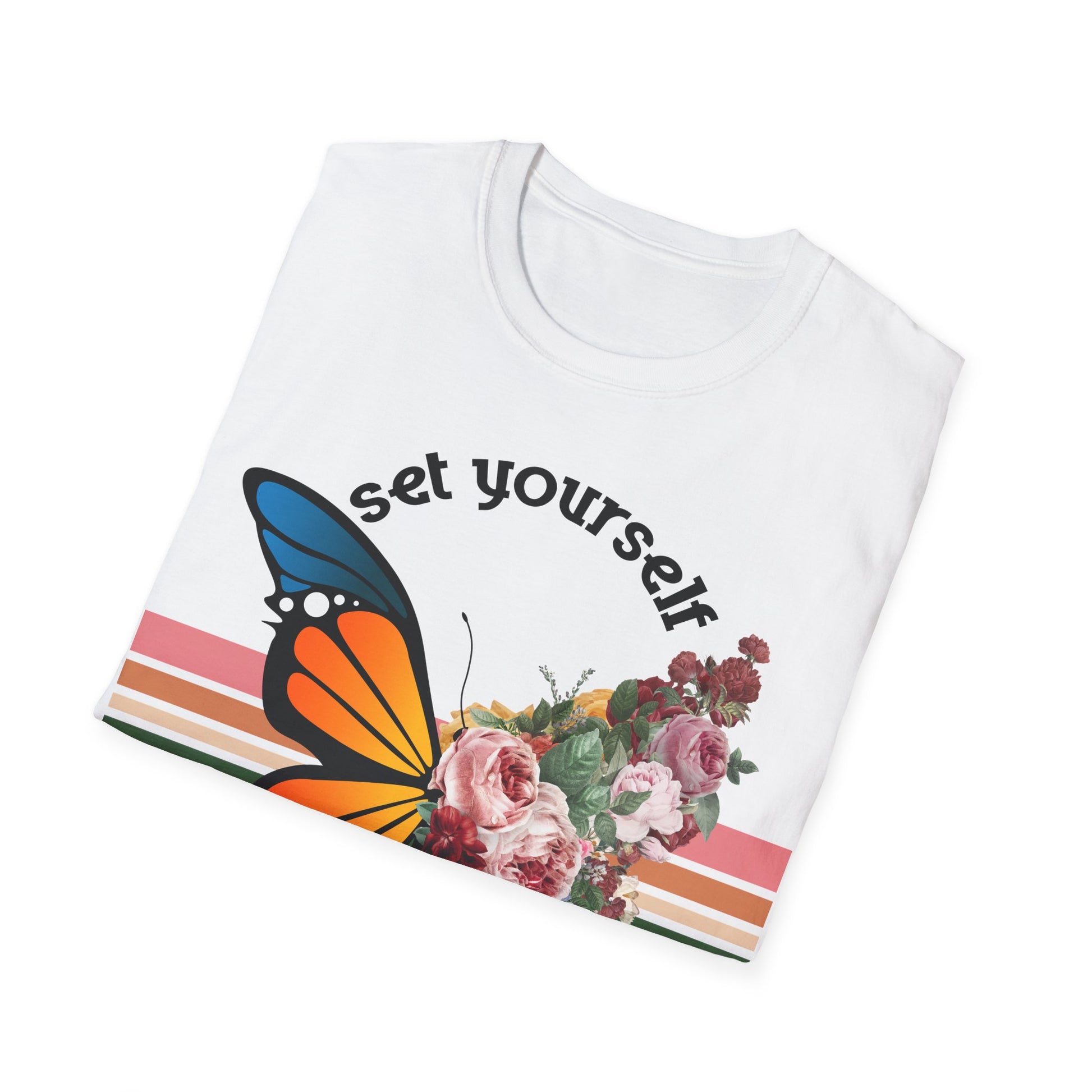 Set Yourself Free Butterfly with Flowers - T-Shirt - Blount Custom Creations