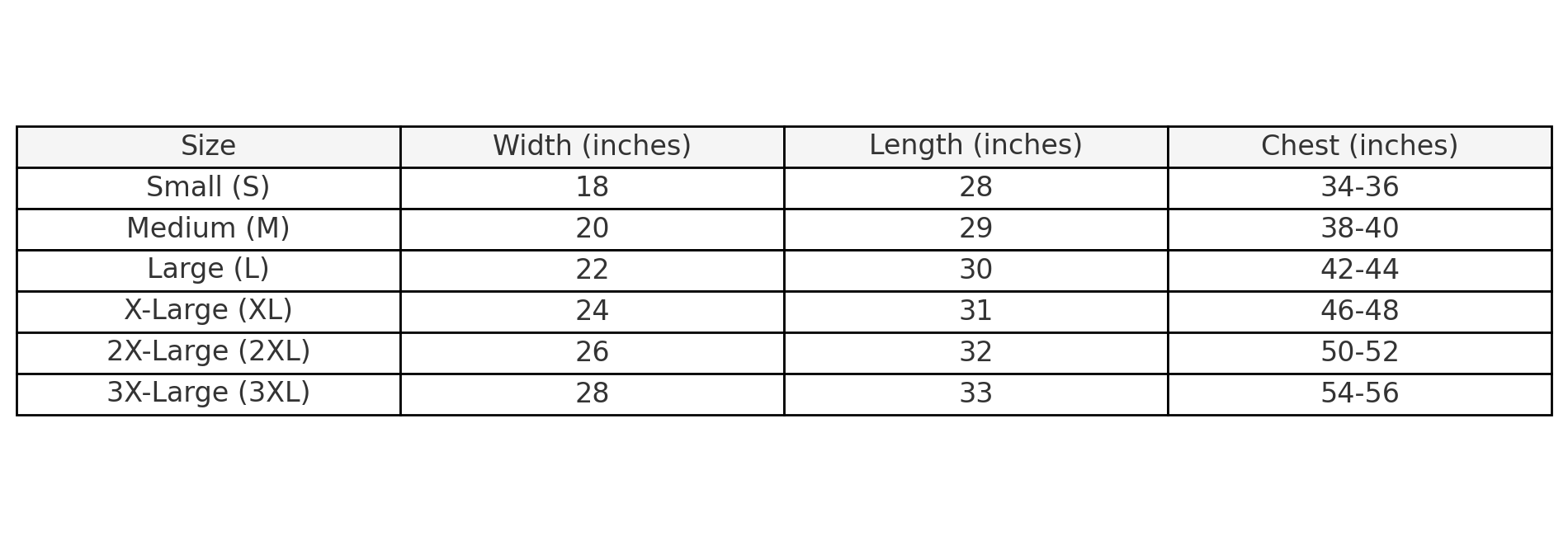 Comprehensive size chart from Blount Custom Creations, outlining sizing options for custom apparel including t-shirts and hoodies.